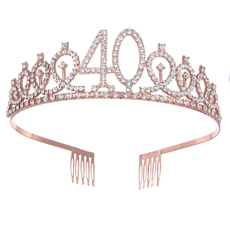 Roses Gold Rhinestone Digital Crown Hairband for Birthday Party - Image 4