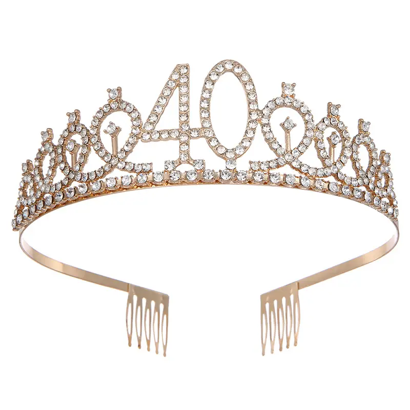 Roses Gold Rhinestone Digital Crown Hairband for Birthday Party - Image 6