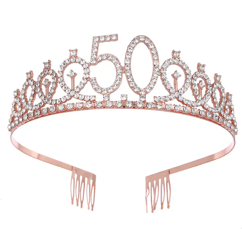 Roses Gold Rhinestone Digital Crown Hairband for Birthday Party - Image 7