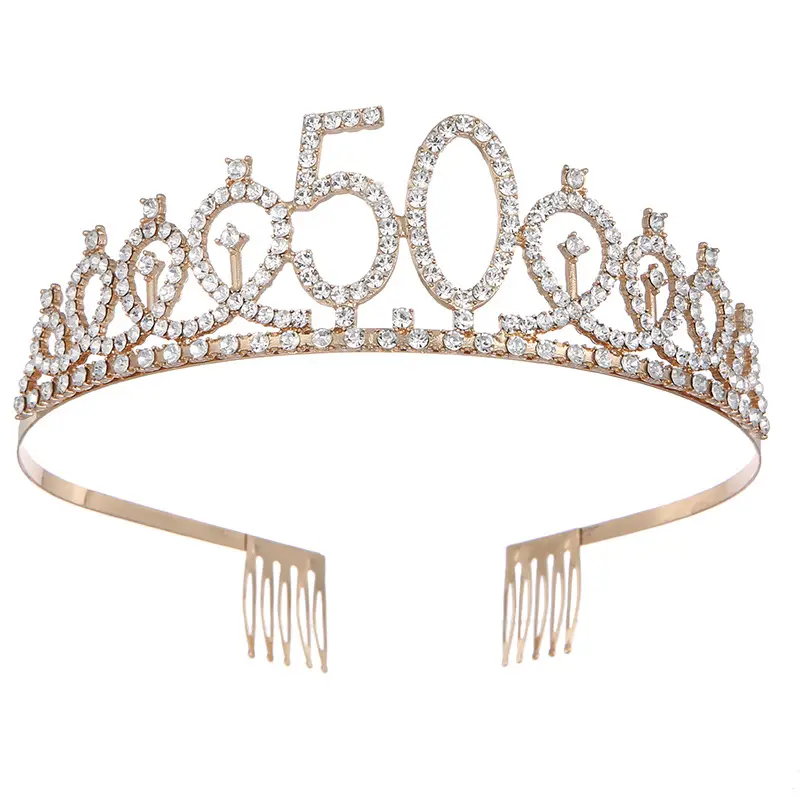 Roses Gold Rhinestone Digital Crown Hairband for Birthday Party - Image 9