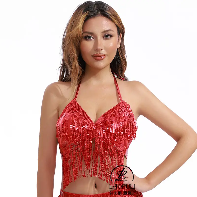 European American Sequins Belly Dance Bra Tassel Suit - Image 5
