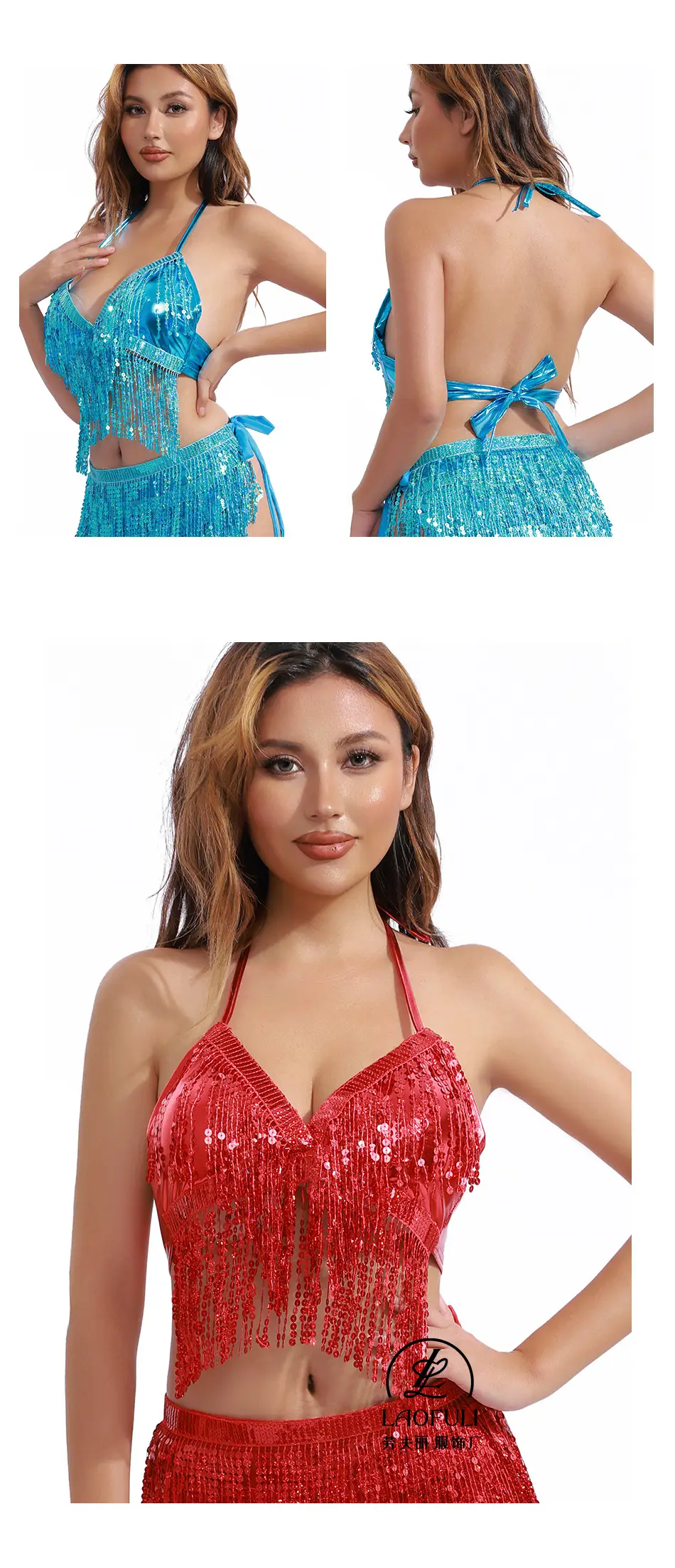 European American Sequins Belly Dance Bra Tassel Suit — feature 11