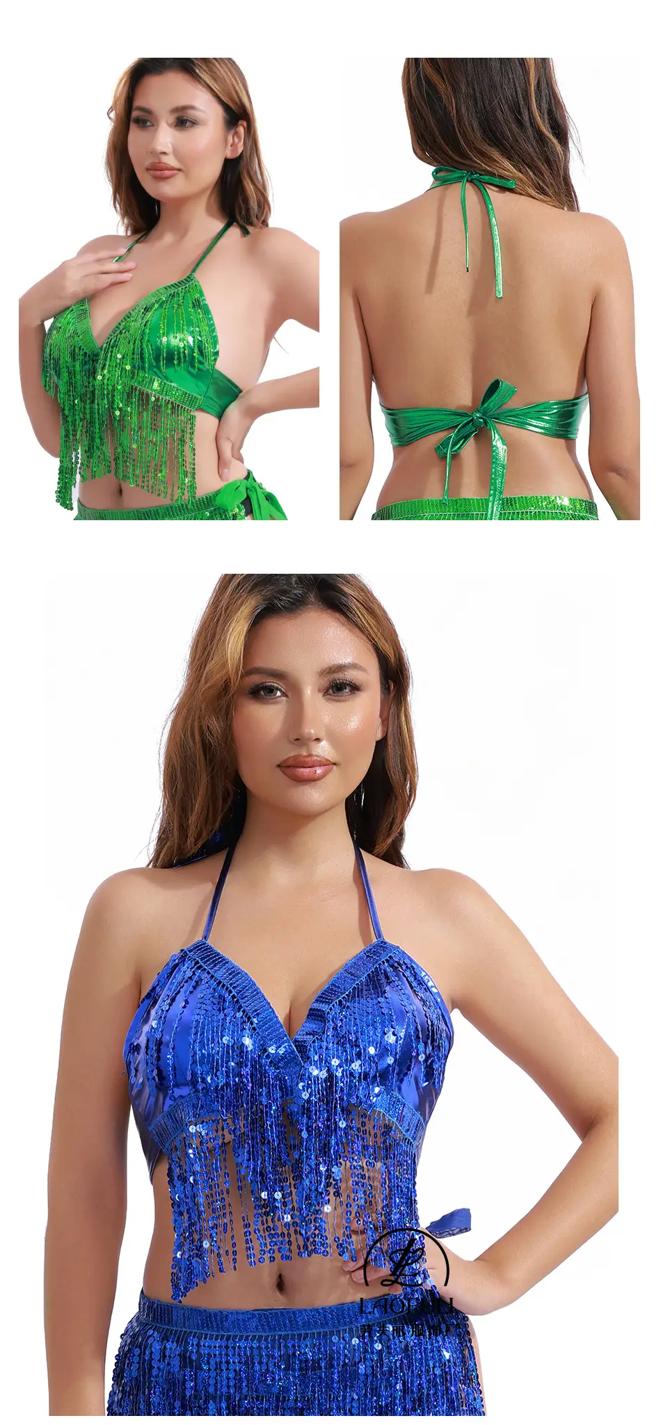 European American Sequins Belly Dance Bra Tassel Suit — feature 14