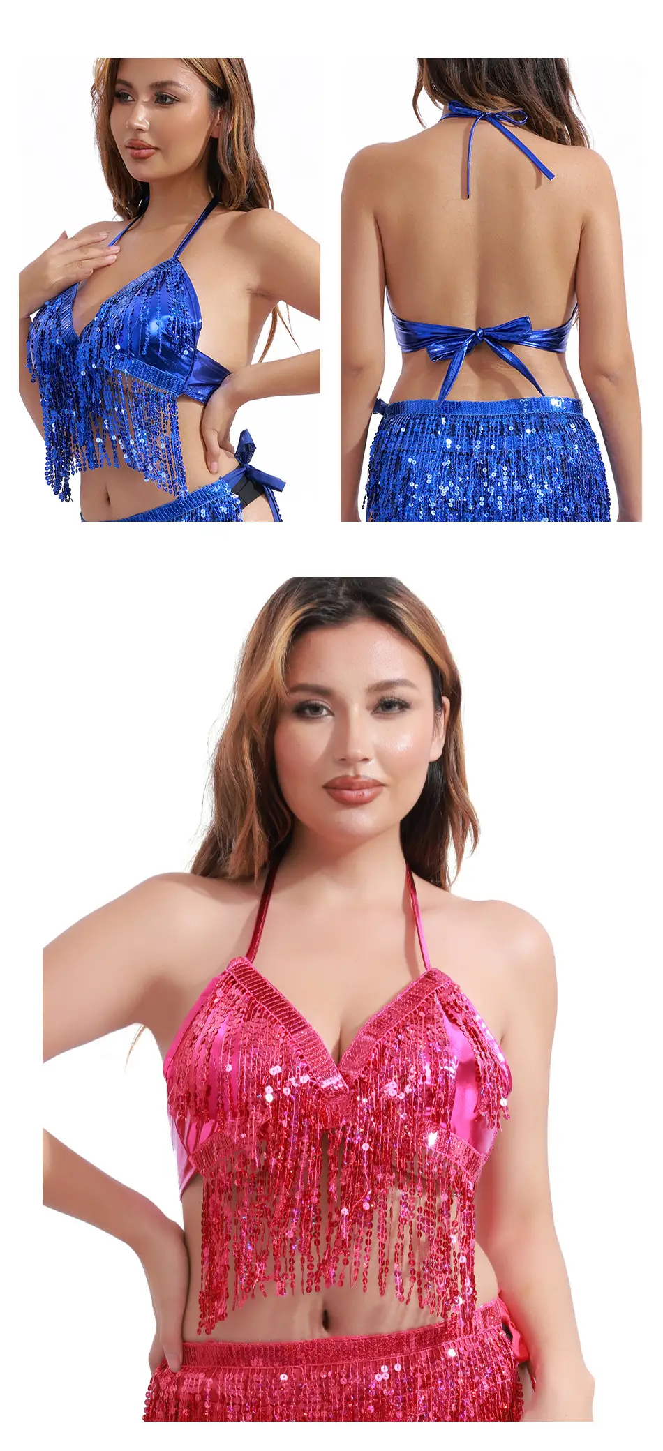 European American Sequins Belly Dance Bra Tassel Suit — feature 15