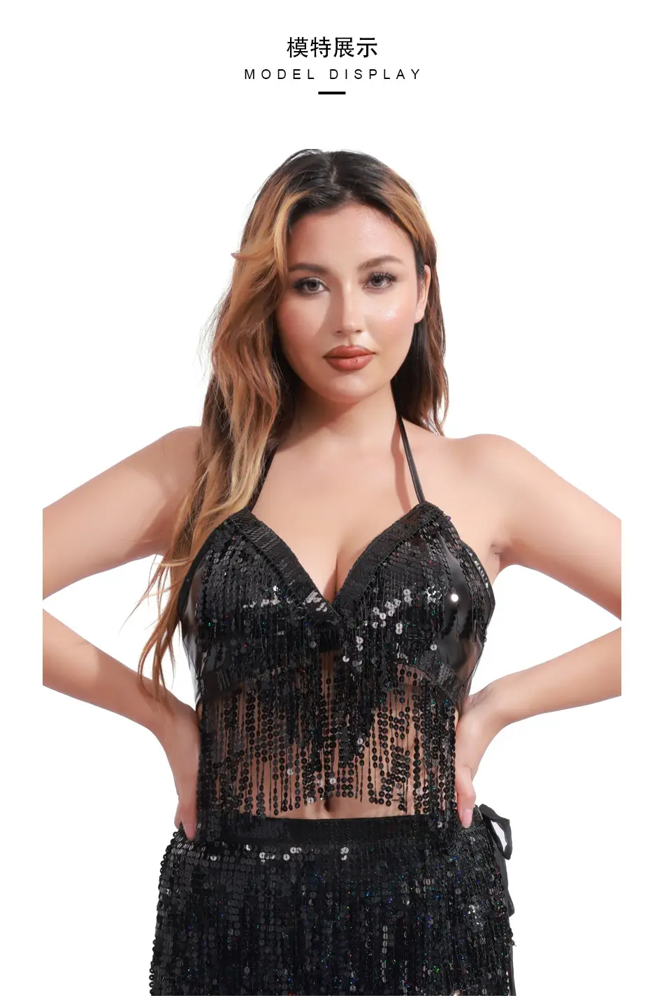 European American Sequins Belly Dance Bra Tassel Suit — feature 6