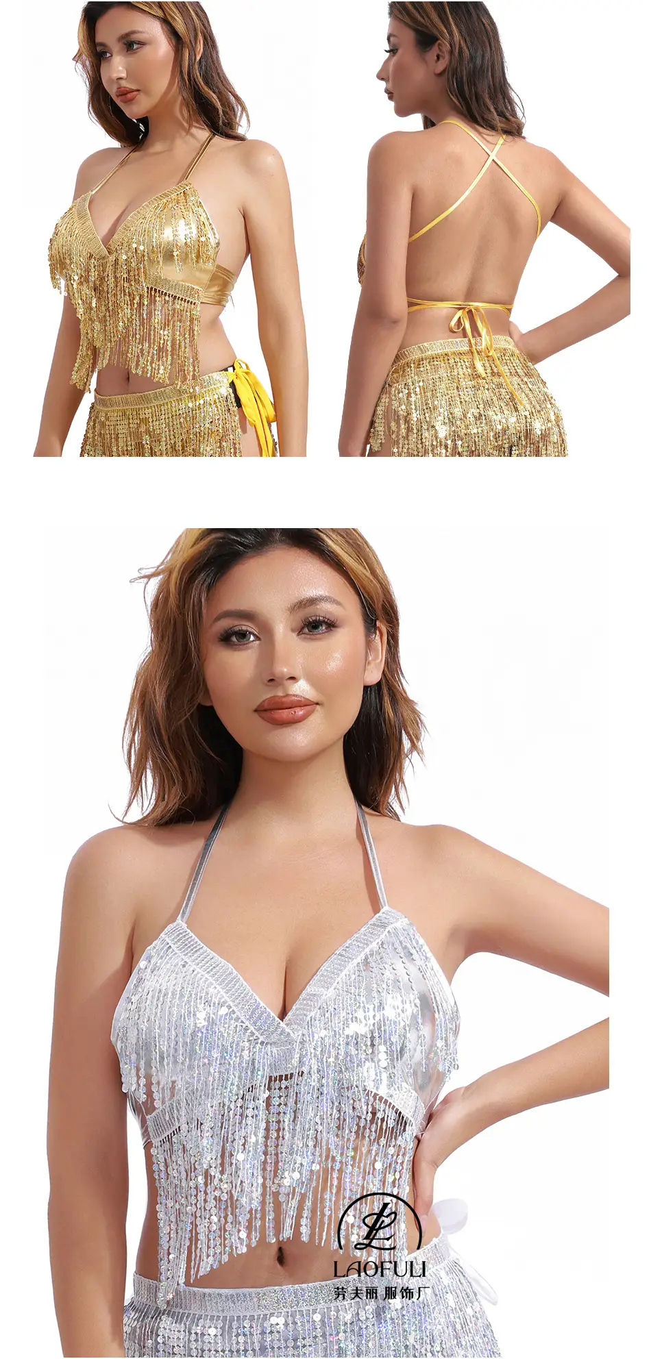 European American Sequins Belly Dance Bra Tassel Suit — feature 9