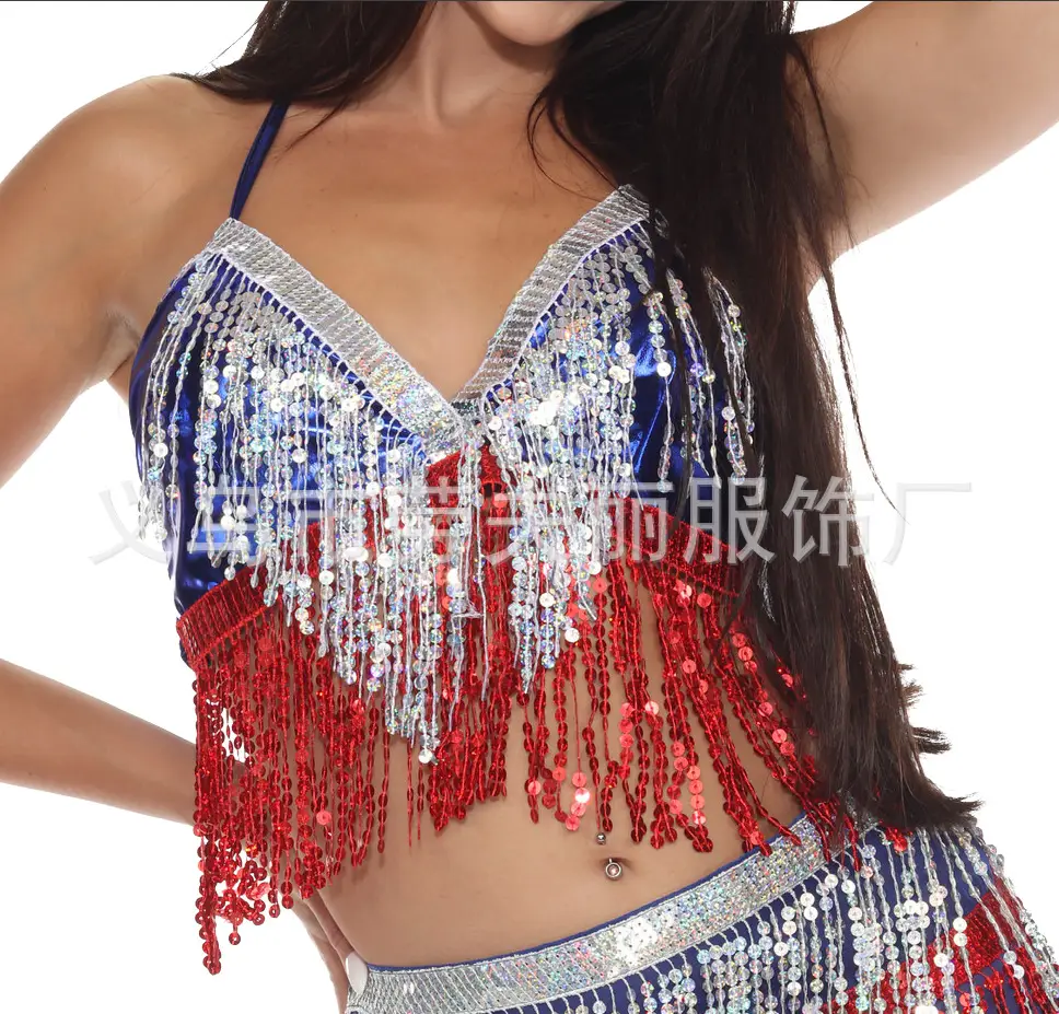 European American Sequins Belly Dance Bra Tassel Suit - Image 11