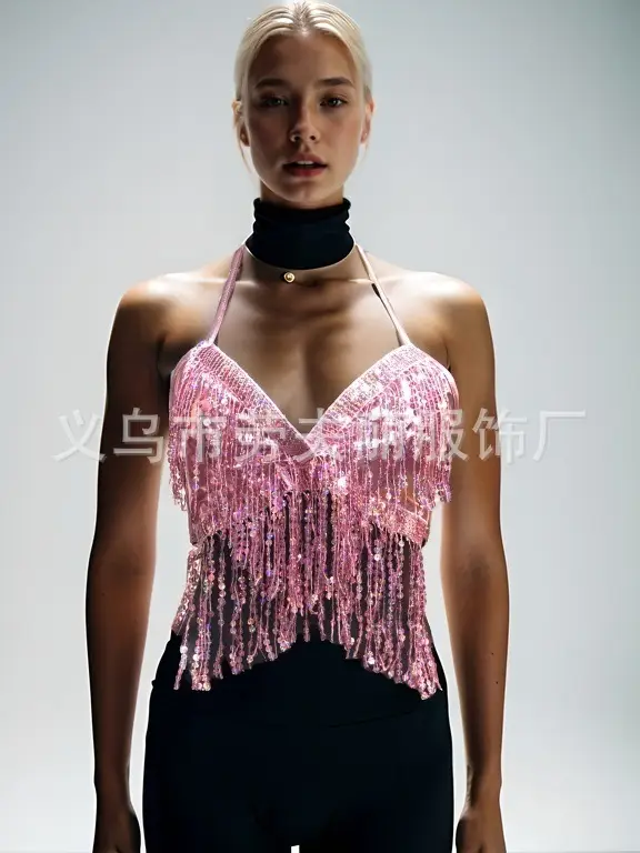 European American Sequins Belly Dance Bra Tassel Suit - Image 12