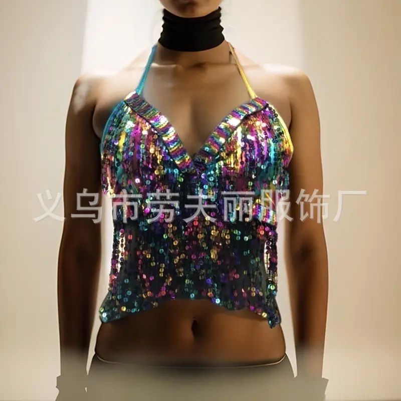 European American Sequins Belly Dance Bra Tassel Suit - Image 14