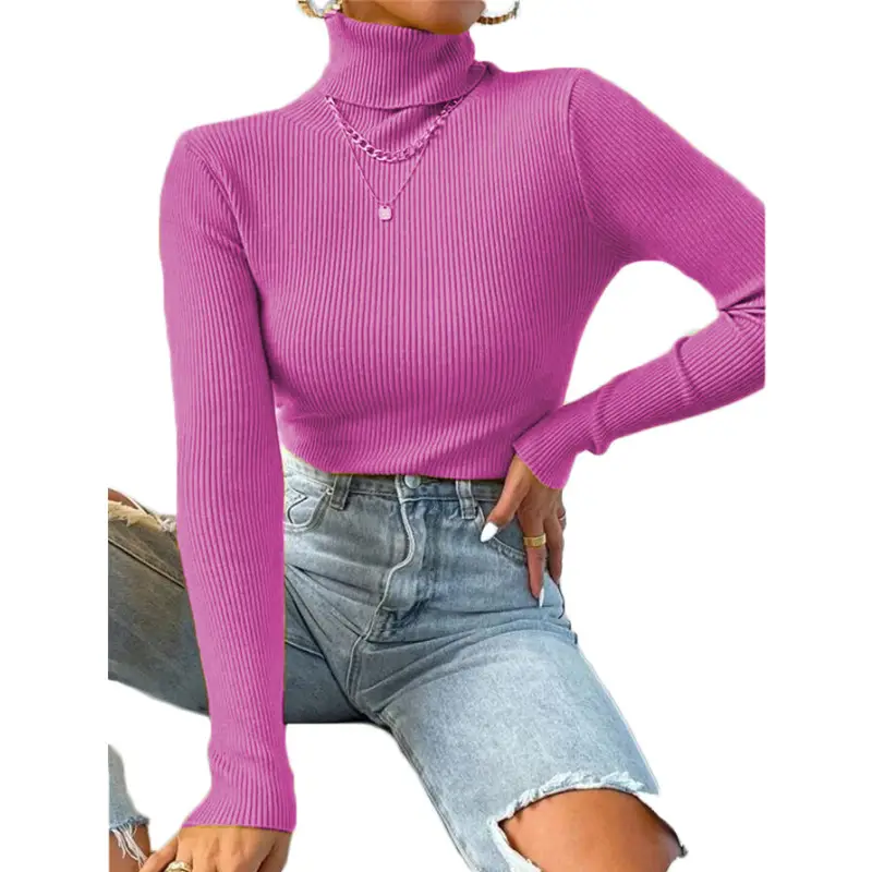 Black Knitted Turtleneck Sweater for Women - Image 65