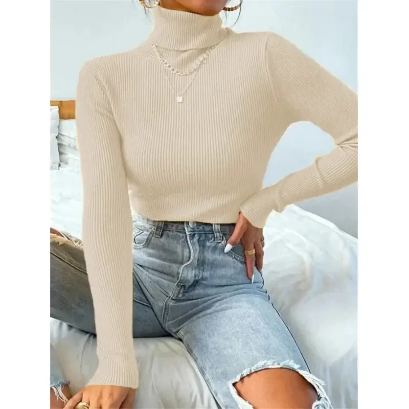 Black Knitted Turtleneck Sweater for Women - Image 28