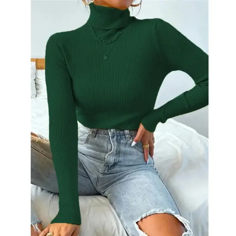 Black Knitted Turtleneck Sweater for Women - Image 32