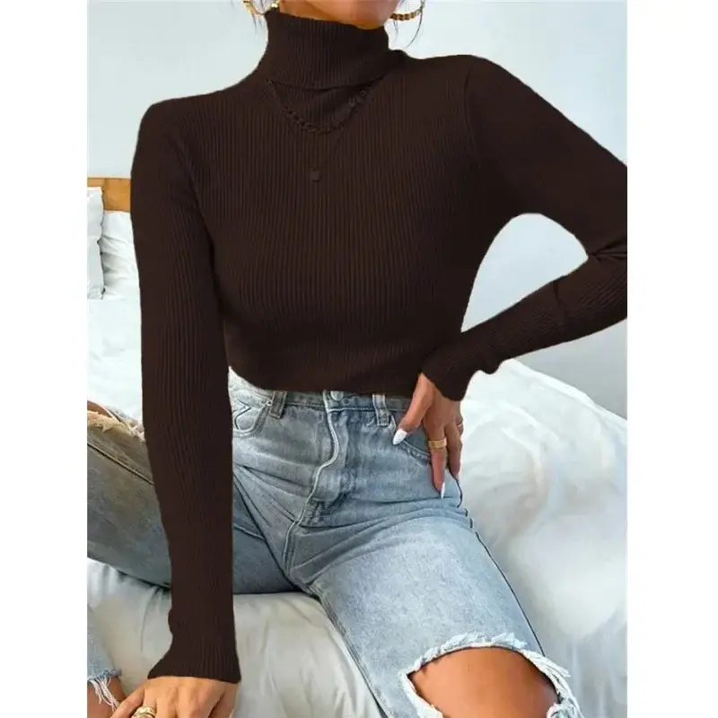 Black Knitted Turtleneck Sweater for Women - Image 36