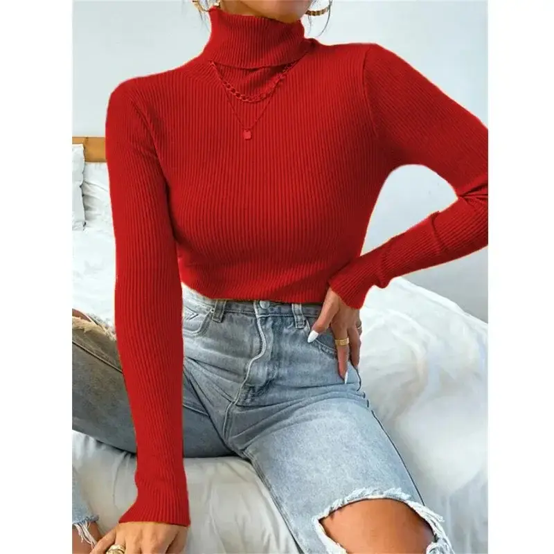 Black Knitted Turtleneck Sweater for Women - Image 39