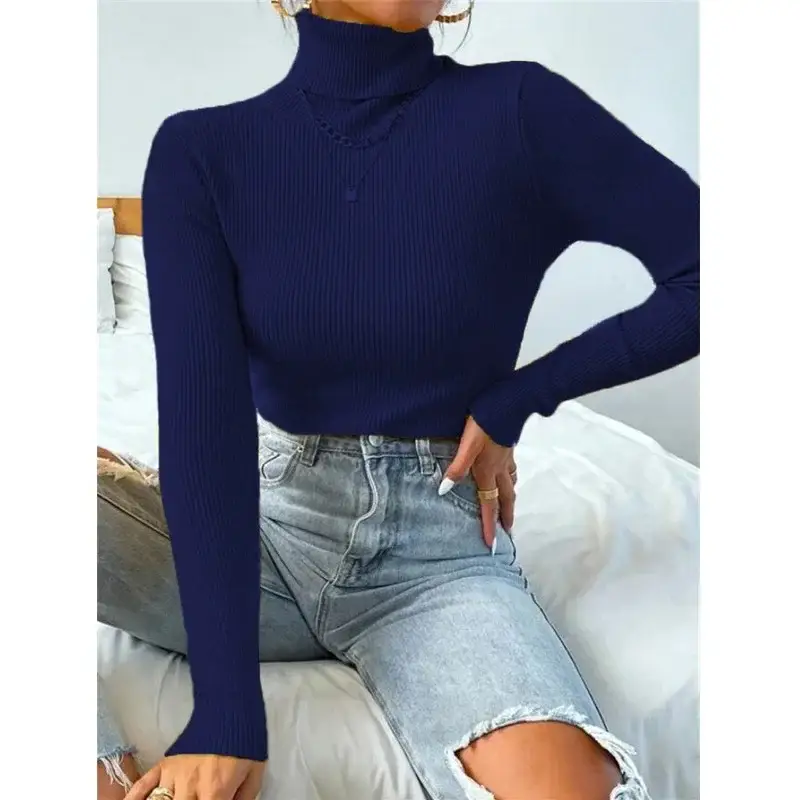Black Knitted Turtleneck Sweater for Women - Image 49