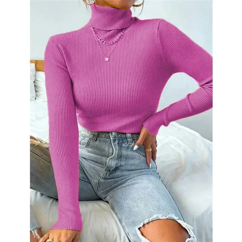 Black Knitted Turtleneck Sweater for Women - Image 56
