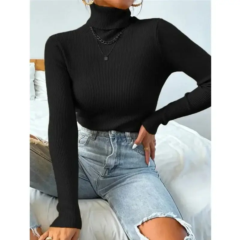 Black Knitted Turtleneck Sweater for Women - Image 8