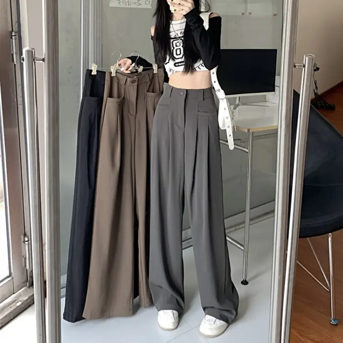 Women Loose Slimming Straight Leg Pants Pink Spring Autumn - Image 7