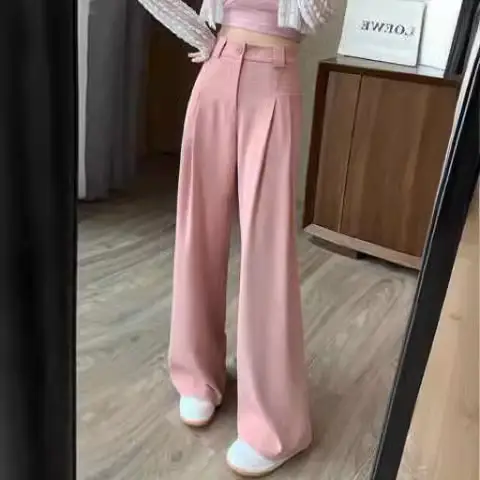Women Loose Slimming Straight Leg Pants Pink Spring Autumn - Image 10