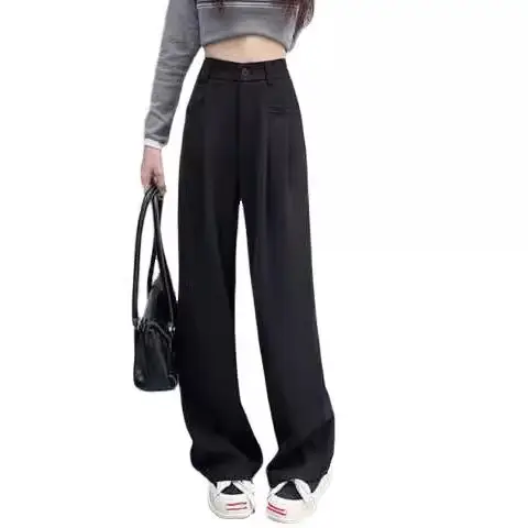 Women Loose Slimming Straight Leg Pants Pink Spring Autumn - Image 11