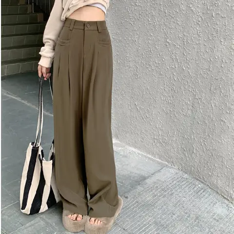 Women Loose Slimming Straight Leg Pants Pink Spring Autumn - Image 2