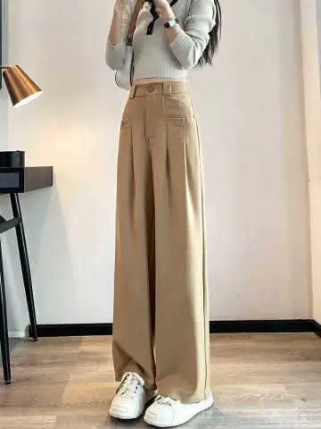 Women Loose Slimming Straight Leg Pants Pink Spring Autumn - Image 3