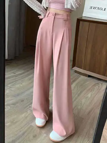 Women Loose Slimming Straight Leg Pants Pink Spring Autumn - Image 4