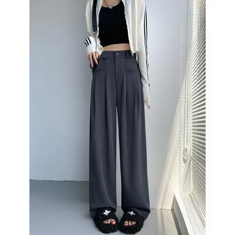 Women Loose Slimming Straight Leg Pants Pink Spring Autumn - Image 5