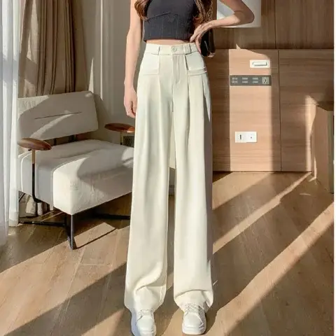 Women Loose Slimming Straight Leg Pants Pink Spring Autumn - Image 6