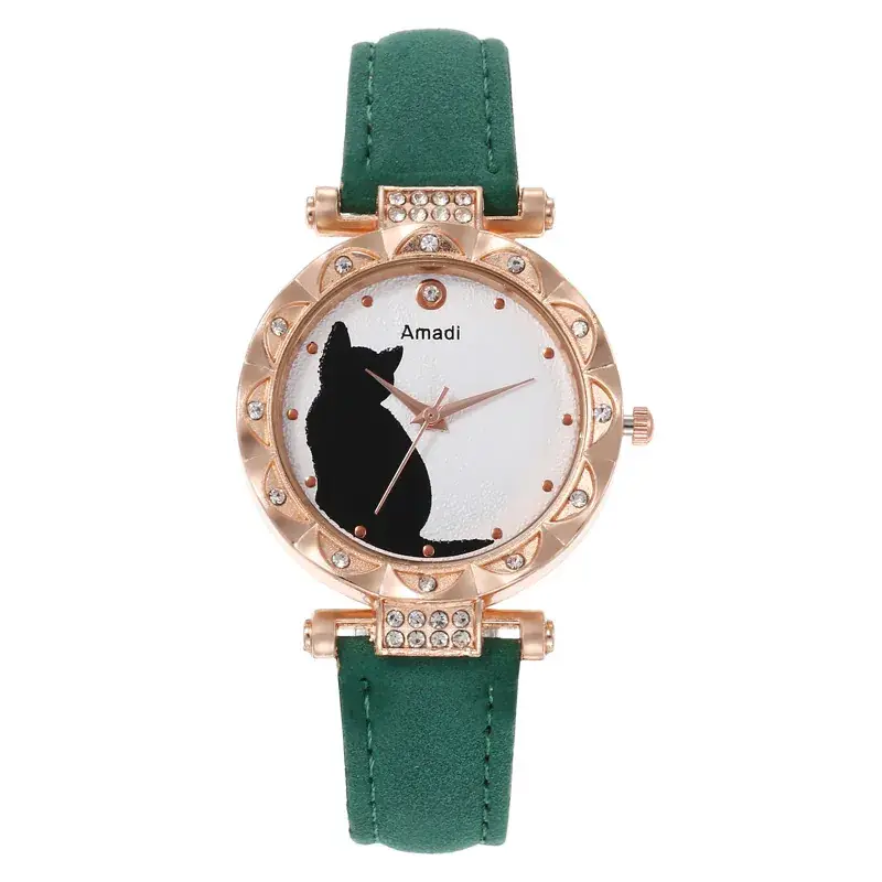 Women's Cat Print Watch Gift Set Rose Gold Bracelet