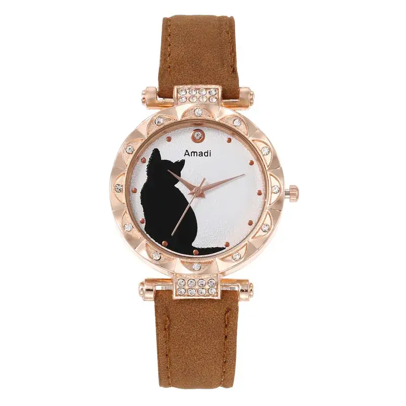 Women's Cat Print Watch Gift Set Rose Gold Bracelet