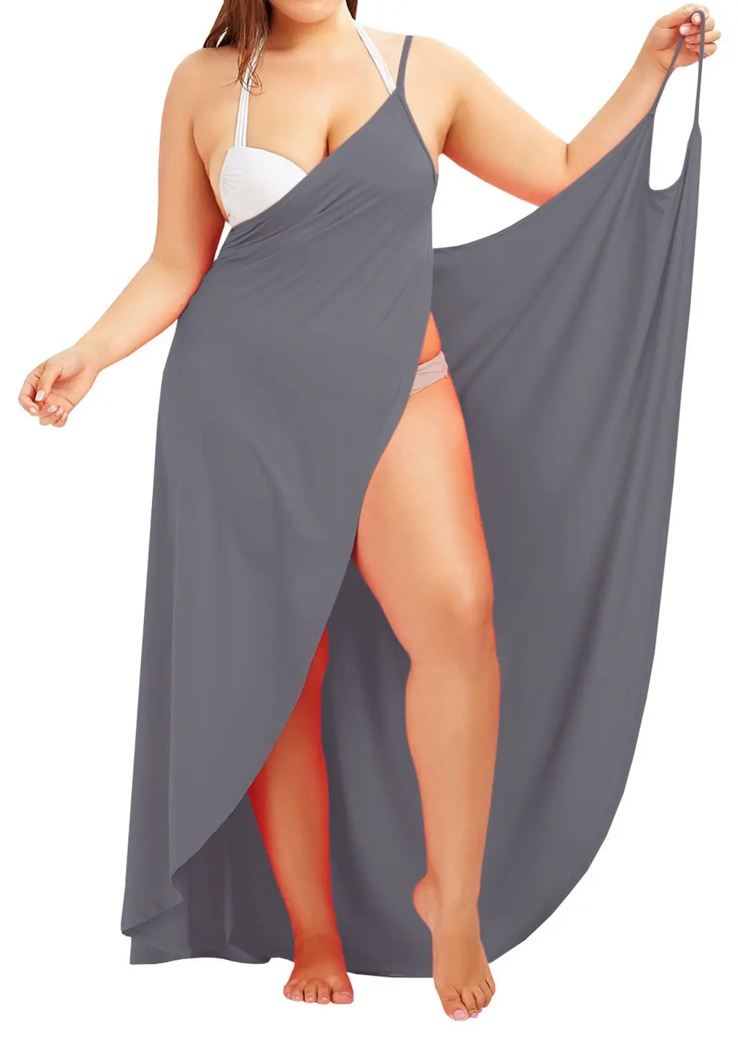 2023 Summer Pure Gray One Piece Beach Skirt Dress - Image 9