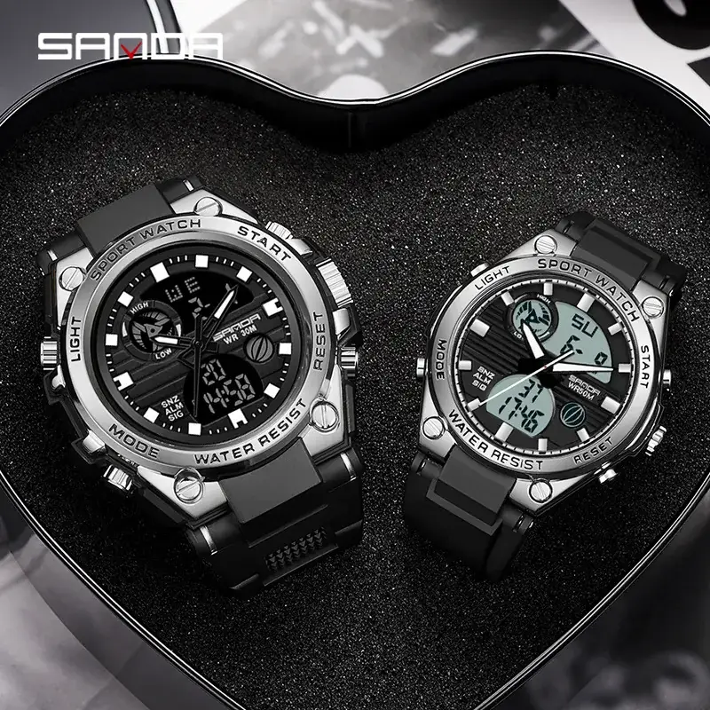 Sanda's Dual Display Sports Watch with Green Digital Display - Image 23