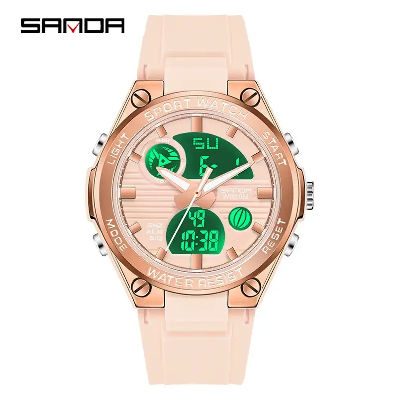 Sanda's Dual Display Sports Watch with Green Digital Display - Image 27
