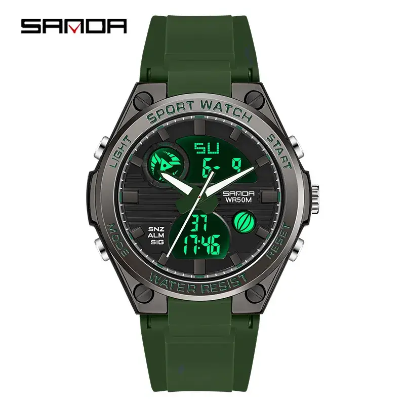 Sanda's Dual Display Sports Watch with Green Digital Display - Image 13