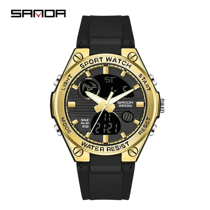 Sanda's Dual Display Sports Watch with Green Digital Display - Image 14