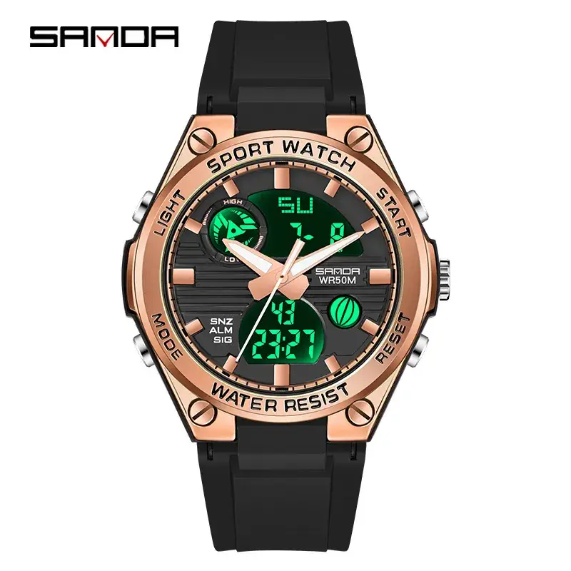 Sanda's Dual Display Sports Watch with Green Digital Display - Image 15