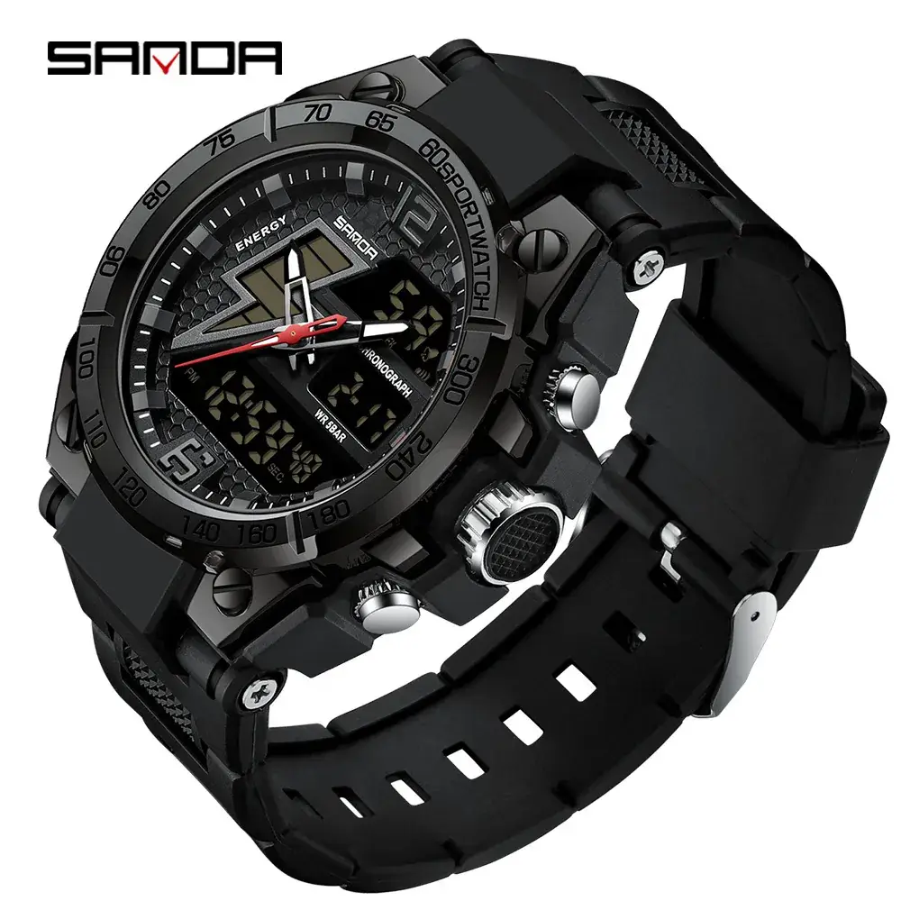 Sanda's Dual Display Sports Watch with Green Digital Display - Image 16
