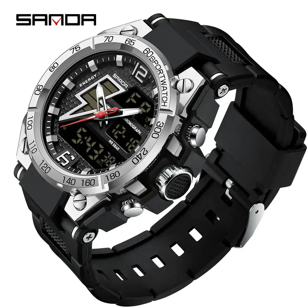 Sanda's Dual Display Sports Watch with Green Digital Display - Image 17