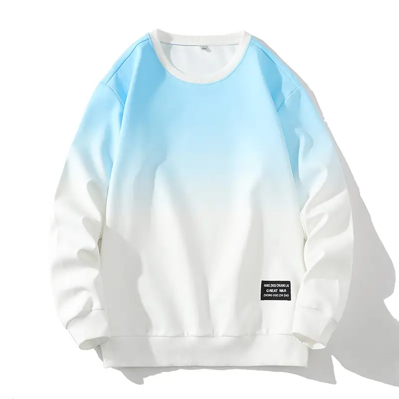 Men's Gradient Blue White Sweatshirt Round Neck Long Sleeve - Image 6