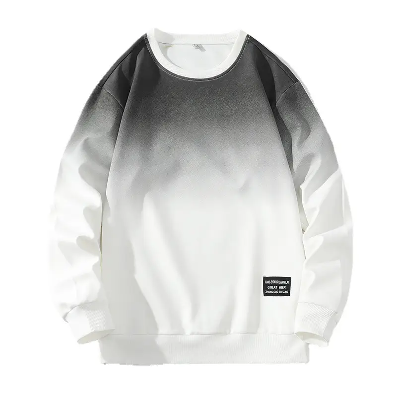Men's Gradient Blue White Sweatshirt Round Neck Long Sleeve - Image 9
