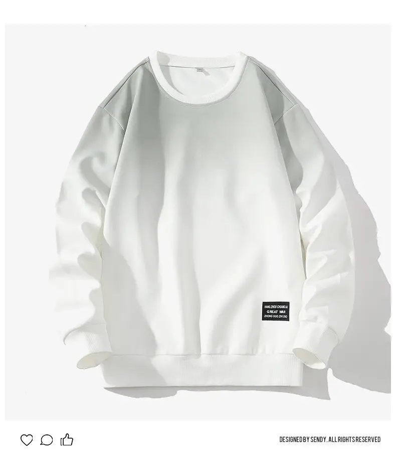 Men's Gradient Blue White Sweatshirt Round Neck Long Sleeve — feature 10