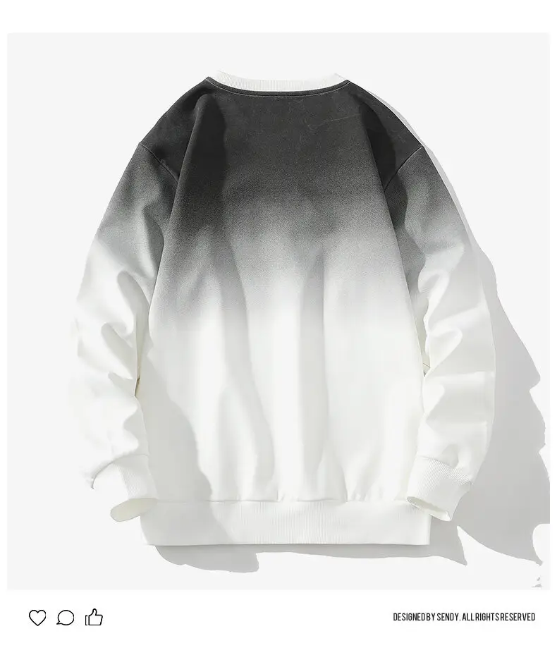 Men's Gradient Blue White Sweatshirt Round Neck Long Sleeve — feature 11