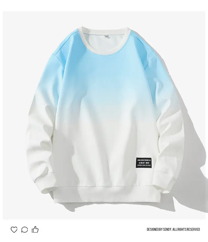 Men's Gradient Blue White Sweatshirt Round Neck Long Sleeve — feature 8