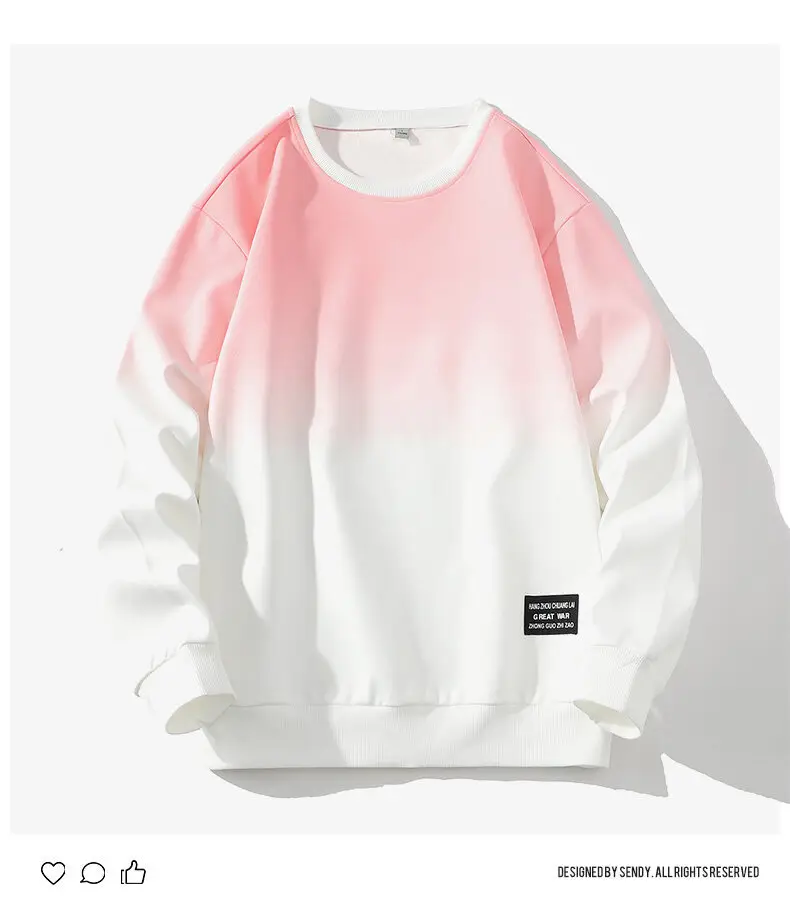 Men's Gradient Blue White Sweatshirt Round Neck Long Sleeve — feature 9