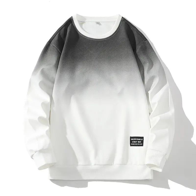 Men's Gradient Blue White Sweatshirt Round Neck Long Sleeve - Image 2
