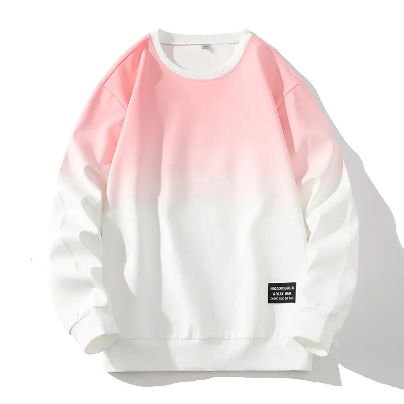 Men's Gradient Blue White Sweatshirt Round Neck Long Sleeve - Image 3