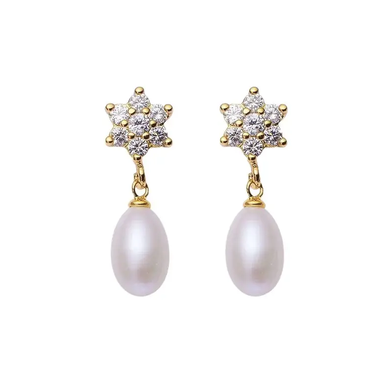 French Retro Pearl Snowflake Earrings for Women - Image 5
