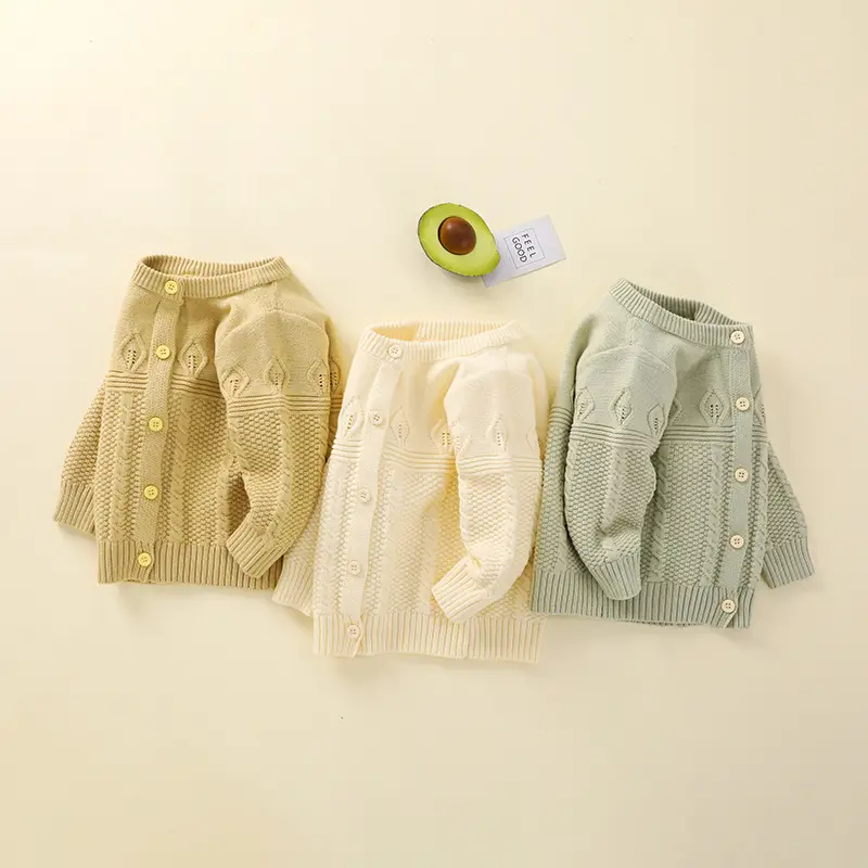 Baby Sweater Set Cream Green Round Neck Cardigan Coat - Image 6