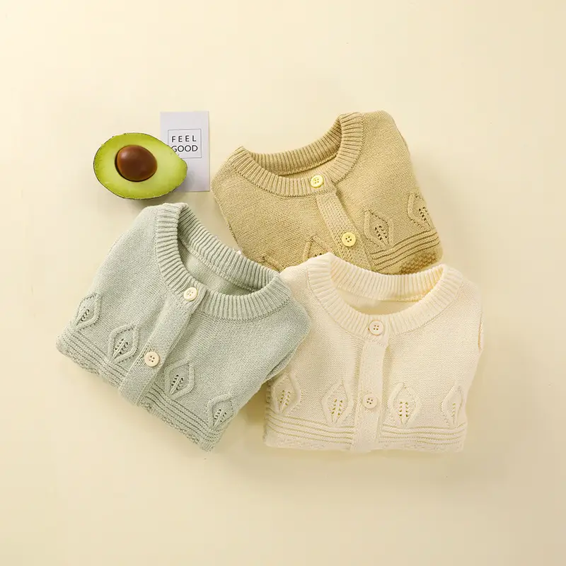 Baby Sweater Set Cream Green Round Neck Cardigan Coat - Image 7
